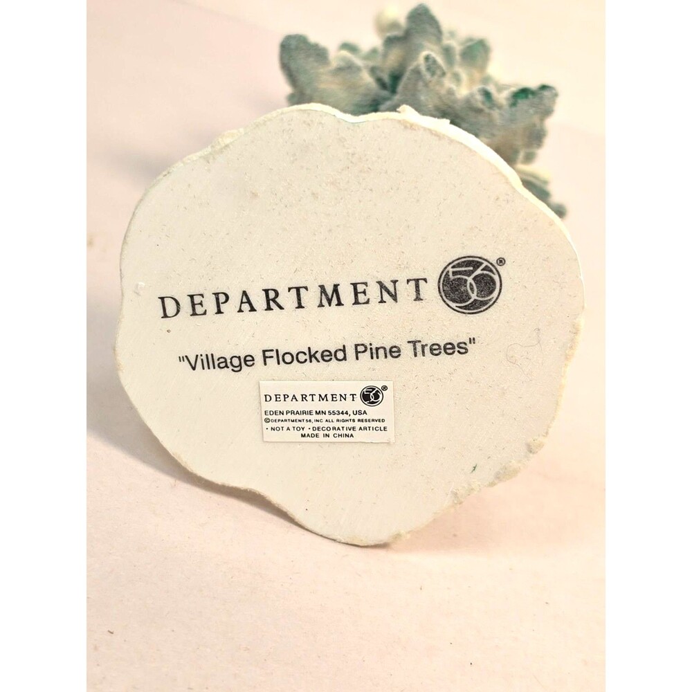 Vintage Dept 56 Pair of Porcelain Flocked Pine Trees 56715 Village Accessories - Picture 6 of 7
